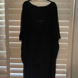 Chic Black Kiyonna Dress: Flattering V-Neck Ruffle, Perfect for Work & Style